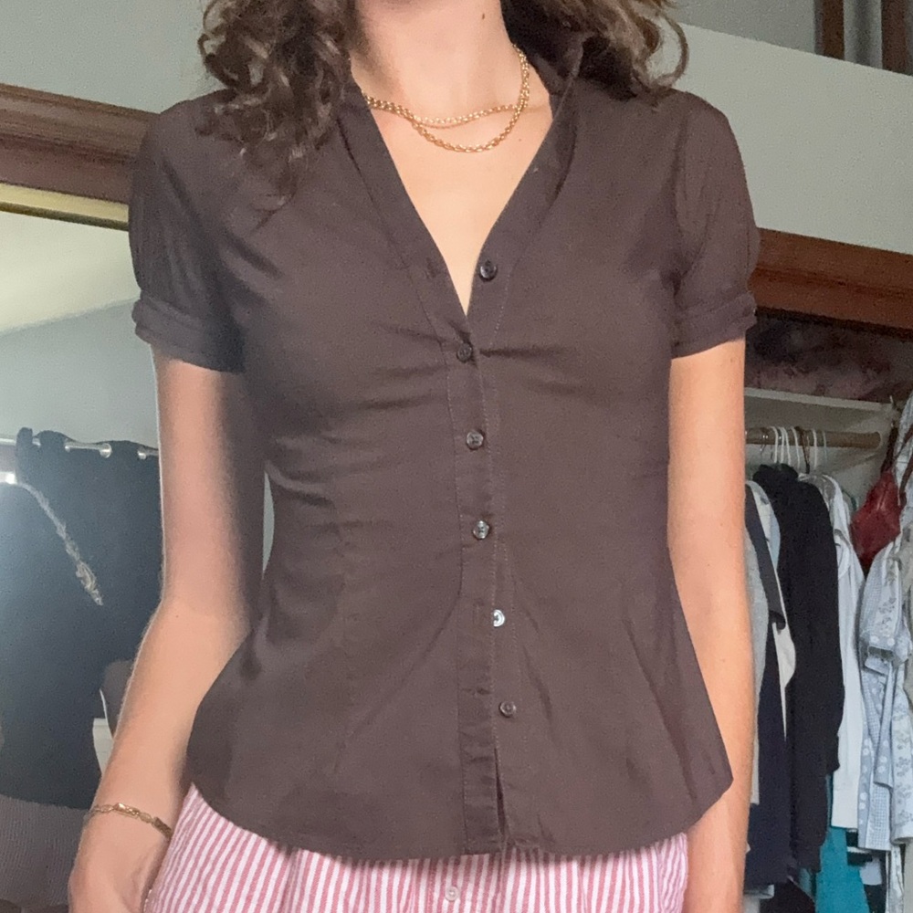 Express Dark Brown Button Down Shirt - image 3